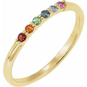 14K Yellow Gold Natural Multi-Gemstone Rainbow Stackable Ring