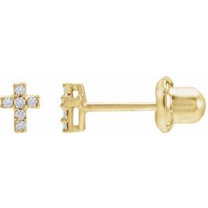 14K Yellow Gold .02 CTW Natural Diamond Cross Inverness® Piercing Stud Earrings