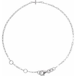 14K White Gold Sideways Cross Paperclip-Style Chain 6 1/2-7 1/2" Bracelet