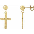 14K Yellow Gold 11x8 mm Cross Earrings