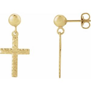 14K Yellow Gold 11x8 mm Cross Earrings