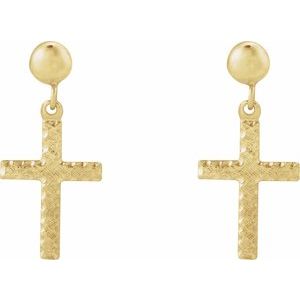 14K Yellow Gold 11x8 mm Cross Earrings