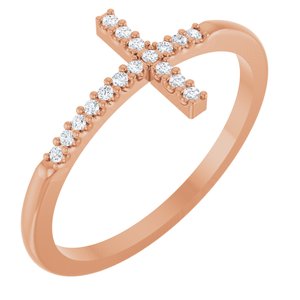 14K Rose Gold .08 CTW Lab-Grown Diamond Sideways Cross Ring
