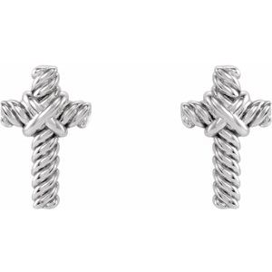 14K White Gold Rope Cross Earrings
