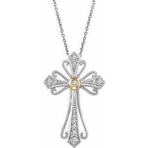 14K White/Yellow Gold 1/6 CTW Natural Diamond Cross Pendant