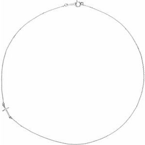 14K White Gold Off-Center Sideways Cross 16" Necklace