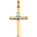 14K Yellow/White Gold 25x16 mm Hollow Claddagh Cross Pendant