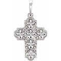 14K White Gold Ornate Floral-Inspired Cross Pendant