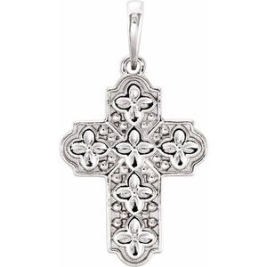 14K White Gold Ornate Floral-Inspired Cross Pendant