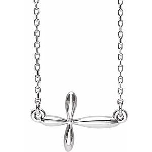 14K White Gold Sideways Cross 16-18" Necklace