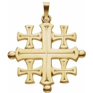 14K Yellow Gold 27x26 mm Jerusalem Cross Pendant