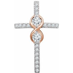 14K White/Rose Gold 1/3 CTW Natural Diamond Cross Pendant