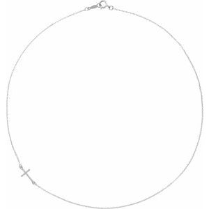 14K White Gold .04 CTW Natural Diamond Off-Center Sideways Cross 16" Necklace