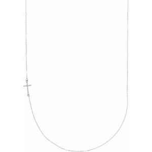 14K White Gold .04 CTW Natural Diamond Off-Center Sideways Cross 16" Necklace