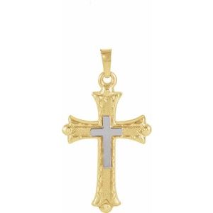 14K Yellow/White Gold 25.5x18 mm Hollow Cross Pendant