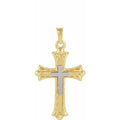14K Yellow/White Gold 25.5x18 mm Hollow Cross Pendant