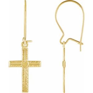 14K Yellow Gold Heart & Cross Earrings