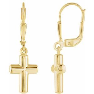 14K Yellow Gold Cross Lever Back Earrings