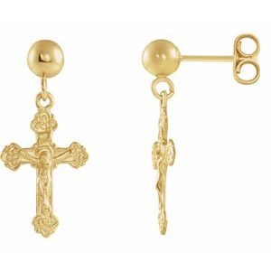 14K Yellow Gold 13x9 mm Crucifix Earrings