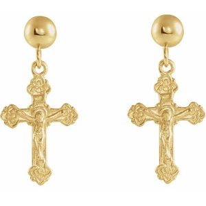 14K Yellow Gold 13x9 mm Crucifix Earrings
