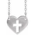 14K White Gold Pierced Cross Heart 16-18" Necklace