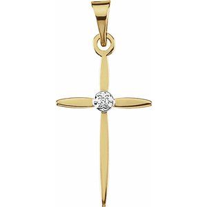 14K Yellow/White Gold .005 CT Natural Diamond Cross Pendant
