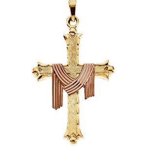 14K Yellow Gold/Rose 25.5x18 mm Cross with Robe Pendant