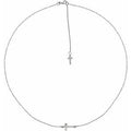 14K White Gold .01 CT Natural Diamond Sideways Cross Necklace