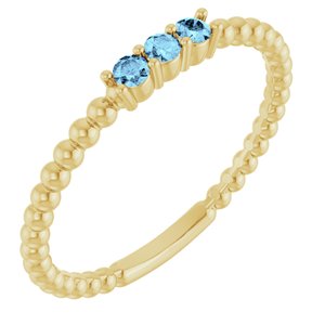 14K Yellow Gold Natural Aquamarine Beaded Ring