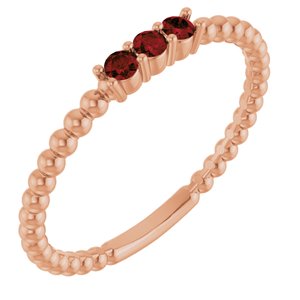 14K Rose Gold Natural Mozambique Garnet Beaded Ring