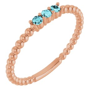 14K Rose Gold Natural Blue Zircon Beaded Ring