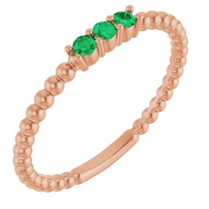 14K Rose Gold Lab-Grown Emerald Beaded Ring
