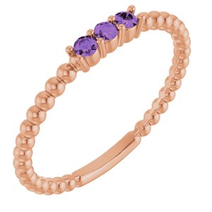 14K Rose Gold Natural Amethyst Beaded Ring