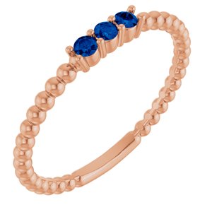 14K Rose Gold Lab-Grown Blue Sapphire Beaded Ring