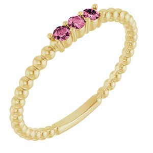 14K Yellow Gold Natural Pink Tourmaline Beaded Ring