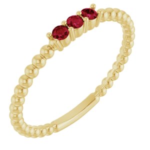 14K Yellow Gold Lab-Grown Ruby Beaded Ring