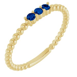 14K Yellow Gold Lab-Grown Blue Sapphire Beaded Ring