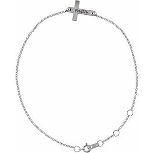 14K White Gold Engravable Cross 6 1/2-7 1/2" Bracelet