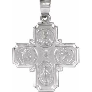 14K White Gold 25x25 mm Hollow Four-Way Cross Medal
