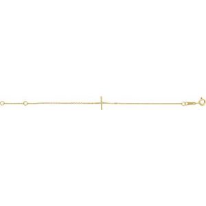 14K Yellow Gold Imitation White Cubic Zirconia Sideways Youth Cross 5 1/2" Bracelet