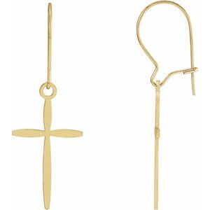 14K Yellow Gold Cross Earrings