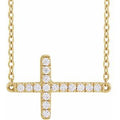 14K Yellow Gold 1/6 CTW Lab-Grown Diamond Sideways Cross 16-18" Necklace