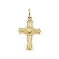14K Yellow Gold 13x10 mm Youth Cross with Heart Pendant