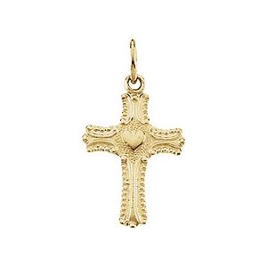14K Yellow Gold 13x10 mm Youth Cross with Heart Pendant