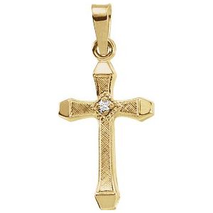 14K Yellow Gold 17x11 mm .01 CT Natural Diamond Hollow Cross Pendant