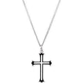 Sterling Silver 25x15.75 mm Black Enamel Cross 18" Necklace