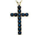 14K Yellow Gold Natural Blue Sapphire Cross Pendant