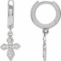14K White Gold 1/10 CTW Natural Diamond Cross Hoop Earrings