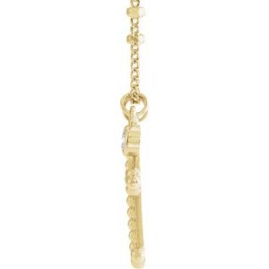 14K Yellow Gold .06 CT Natural Diamond Beaded Cross 20" Necklace