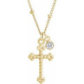 14K Yellow Gold .06 CT Natural Diamond Beaded Cross 20" Necklace